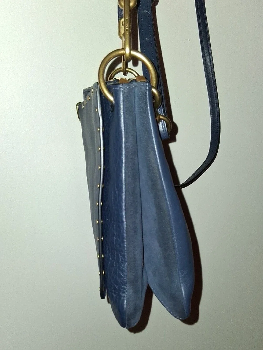 Coach Dreamer Navy Leather Shoulder Bag with Gold Hardware & Crossbody Strap